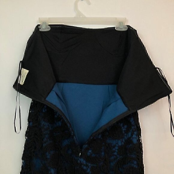 URBAN OUTFITTERS PINS NEEDLES Blue Black Crochet Lace Strapless Party Dress 2 - Picture 6 of 6